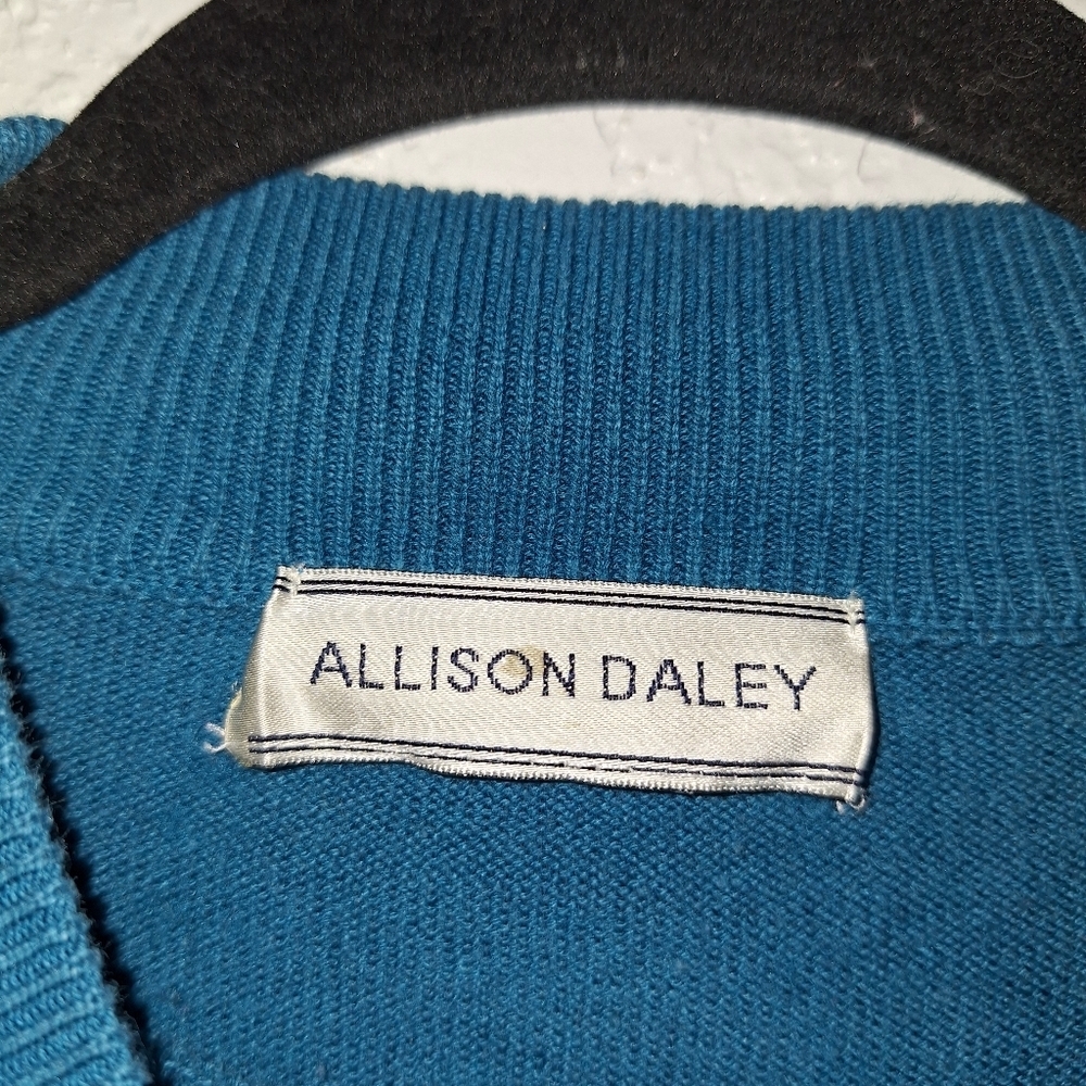 Allison Daley Turquoise & Black Pullover Rhinest Long Sleeve Sweater Size Small - Picture 5 of 8